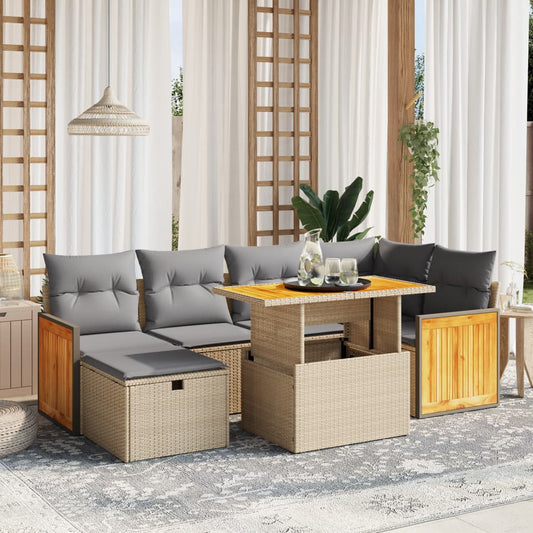 7-delige Loungeset met kussens poly rattan beige is nu te koop bij PeponiXL, paradijselijk wonen!