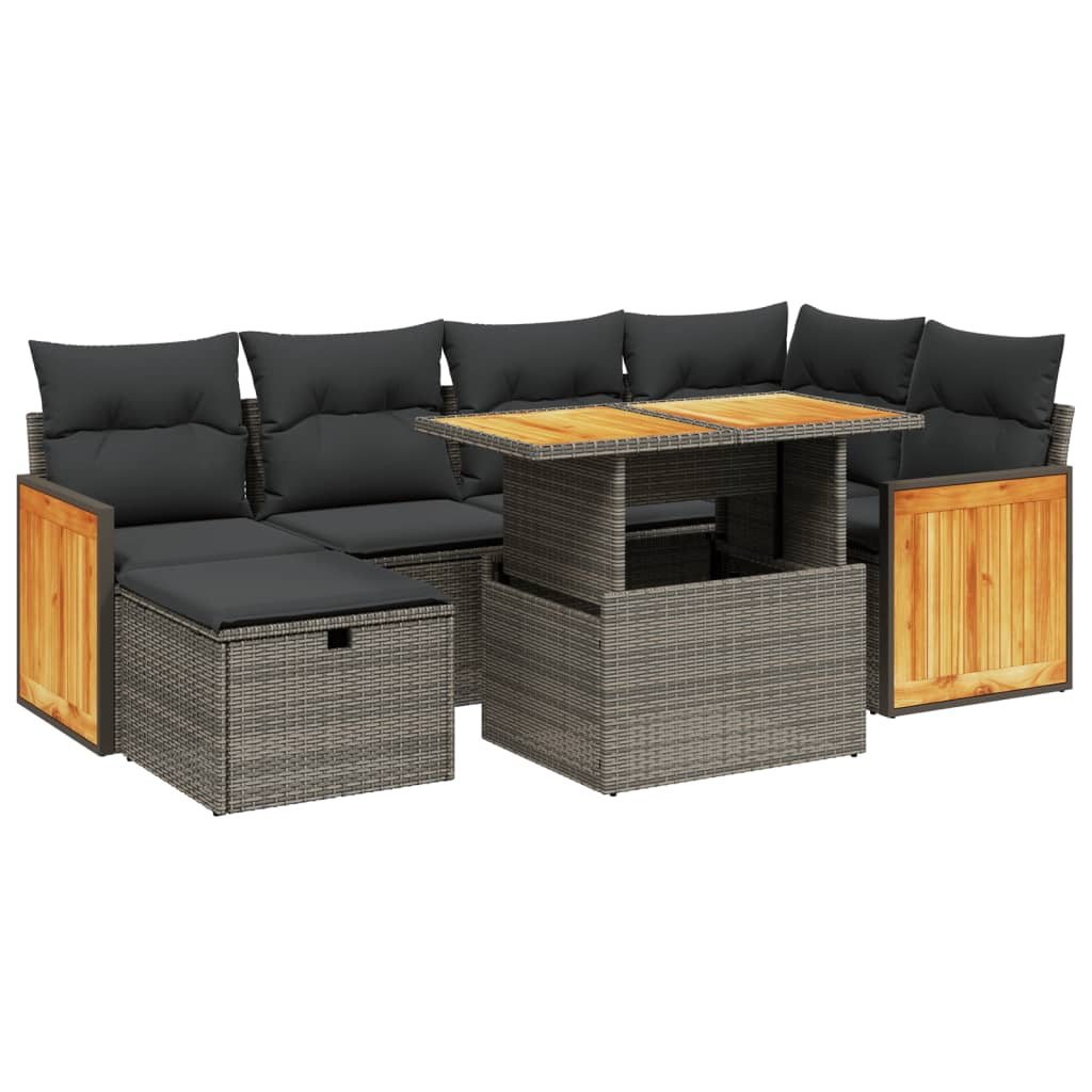 7-delige Loungeset met kussens poly rattan grijs is nu te koop bij PeponiXL, paradijselijk wonen!