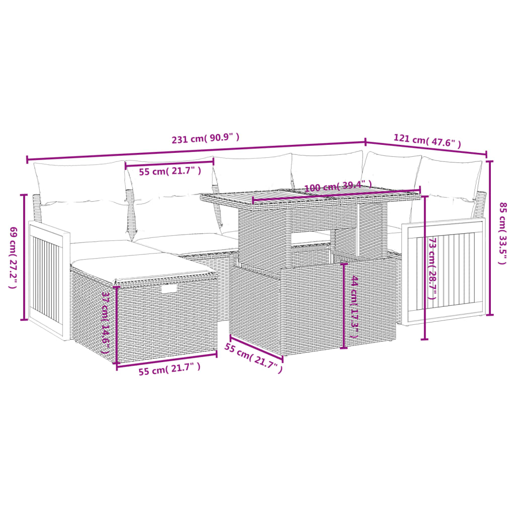 7-delige Loungeset met kussens poly rattan grijs is nu te koop bij PeponiXL, paradijselijk wonen!