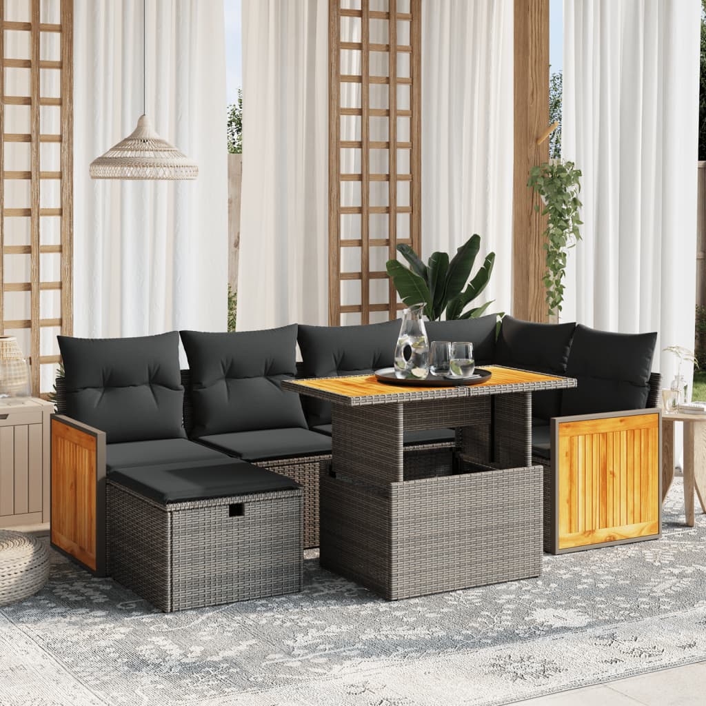 7-delige Loungeset met kussens poly rattan grijs is nu te koop bij PeponiXL, paradijselijk wonen!