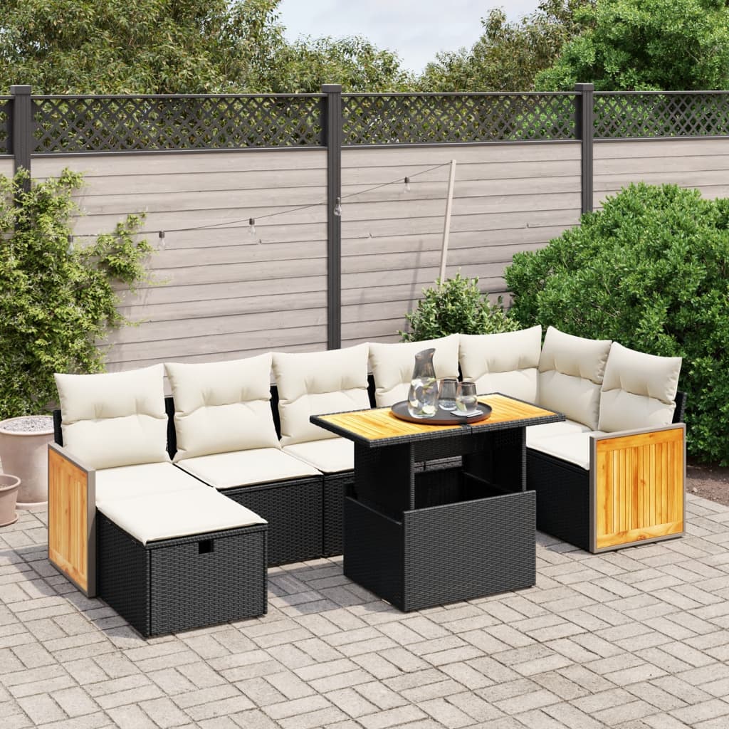 8-delige Loungeset met kussens poly rattan zwart is nu te koop bij PeponiXL, paradijselijk wonen!