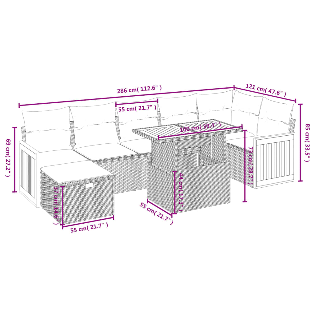 8-delige Loungeset met kussens poly rattan beige is nu te koop bij PeponiXL, paradijselijk wonen!