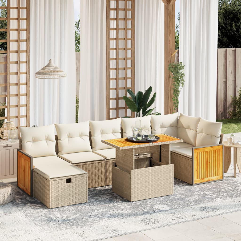 8-delige Loungeset met kussens poly rattan beige is nu te koop bij PeponiXL, paradijselijk wonen!