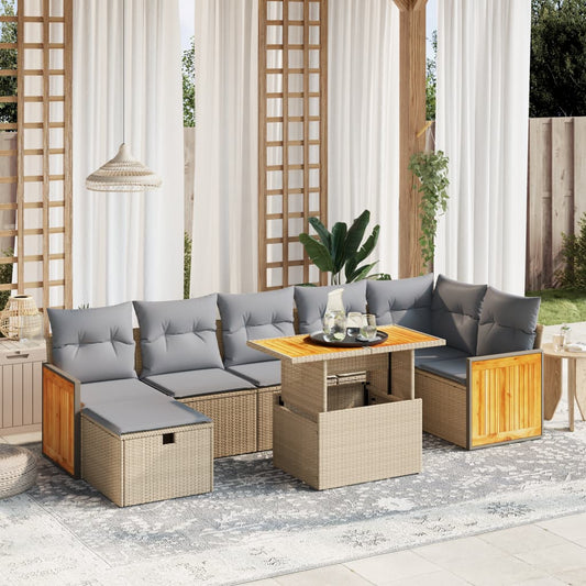 8-delige Loungeset met kussens poly rattan beige is nu te koop bij PeponiXL, paradijselijk wonen!