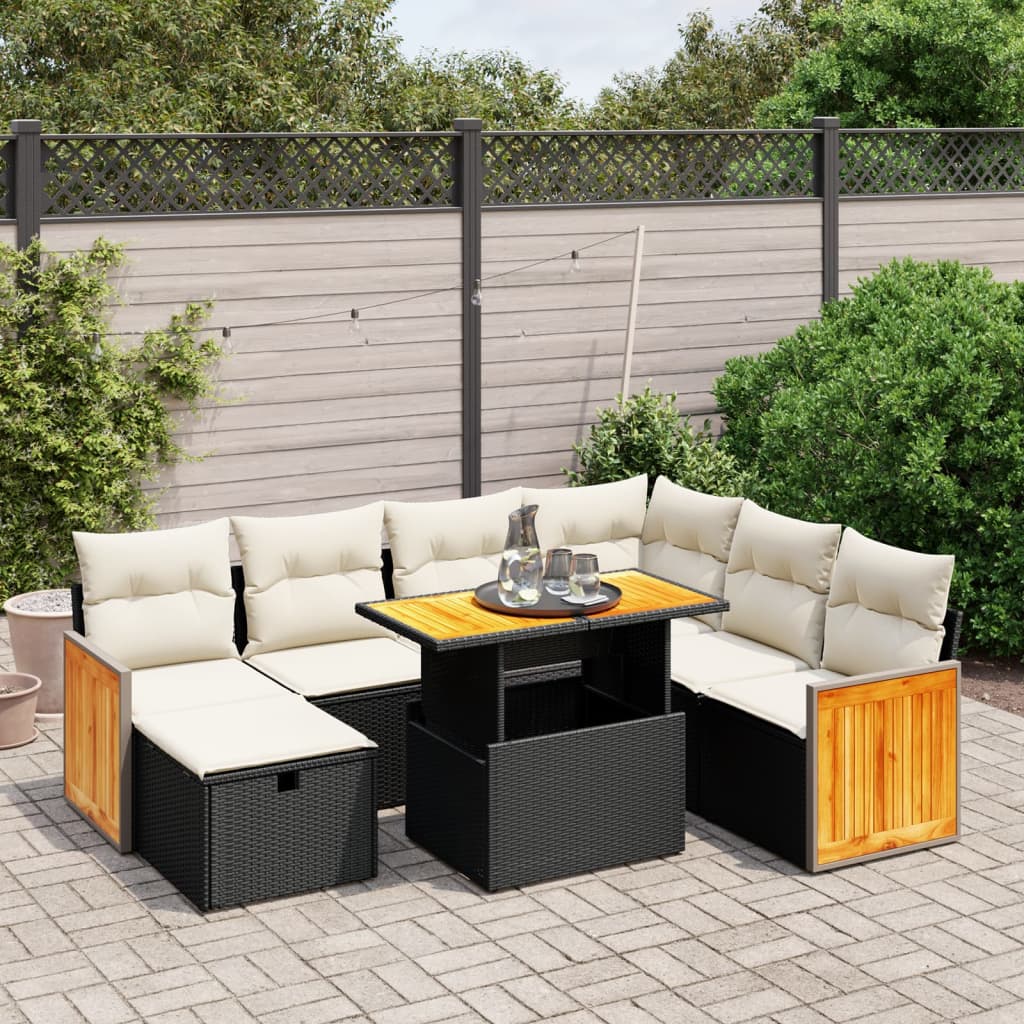 8-delige Loungeset met kussens poly rattan zwart is nu te koop bij PeponiXL, paradijselijk wonen!