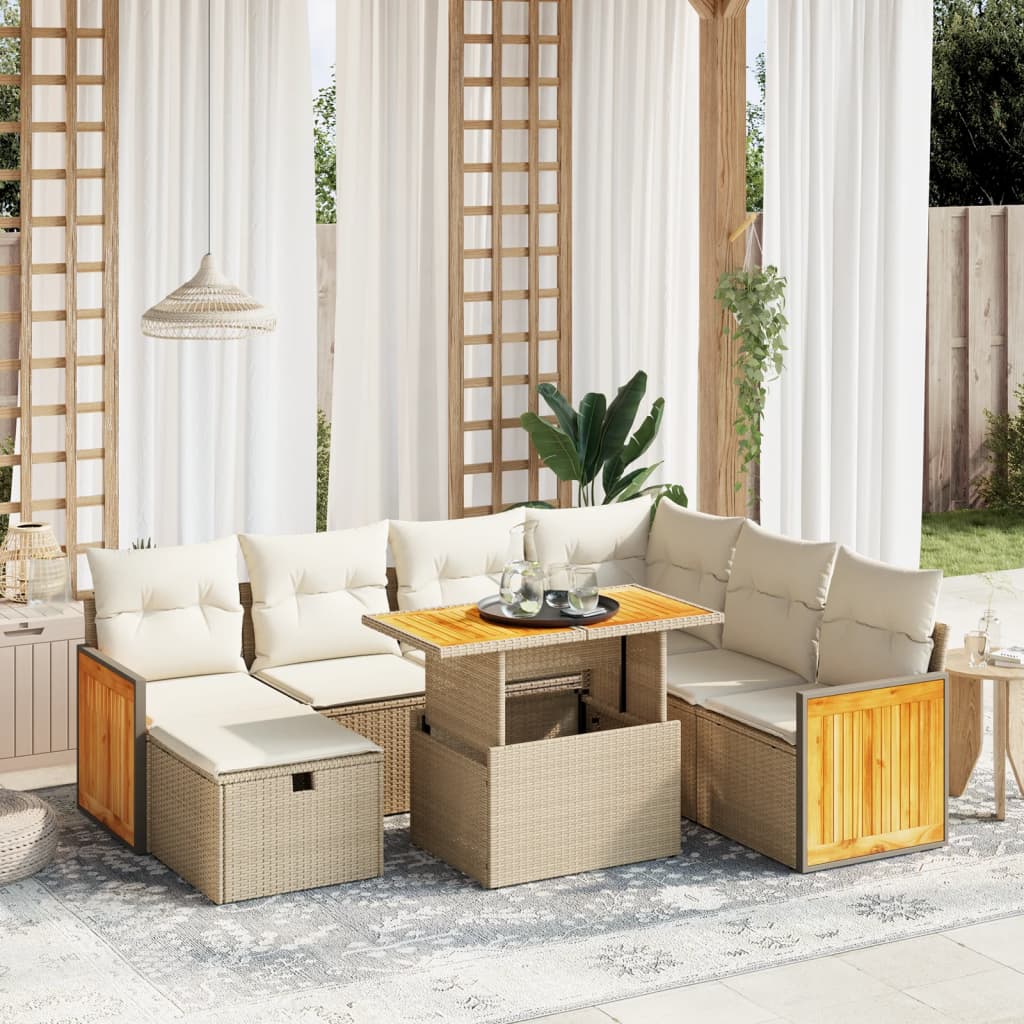 8-delige Loungeset met kussens poly rattan beige is nu te koop bij PeponiXL, paradijselijk wonen!
