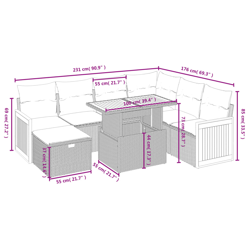 8-delige Loungeset met kussens poly rattan beige is nu te koop bij PeponiXL, paradijselijk wonen!
