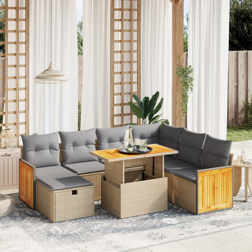 8-delige Loungeset met kussens poly rattan beige is nu te koop bij PeponiXL, paradijselijk wonen!