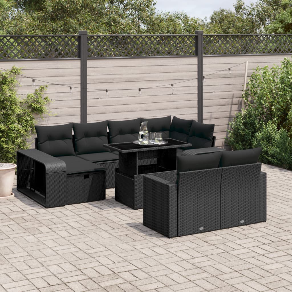11-delige Loungeset met kussens poly rattan zwart is nu te koop bij PeponiXL, paradijselijk wonen!