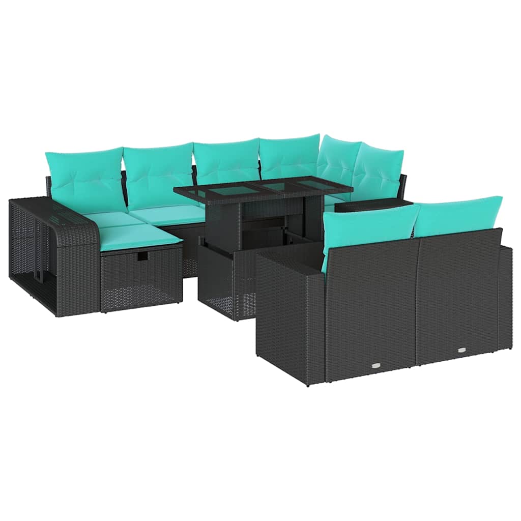 11-delige tuinbankset met kussens, zwart polyrotan is nu te koop bij PeponiXL, paradijselijk wonen!