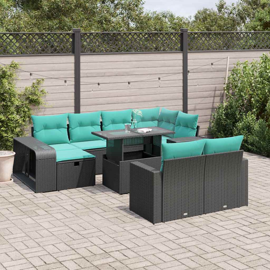 11-delige tuinbankset met kussens, zwart polyrotan is nu te koop bij PeponiXL, paradijselijk wonen!