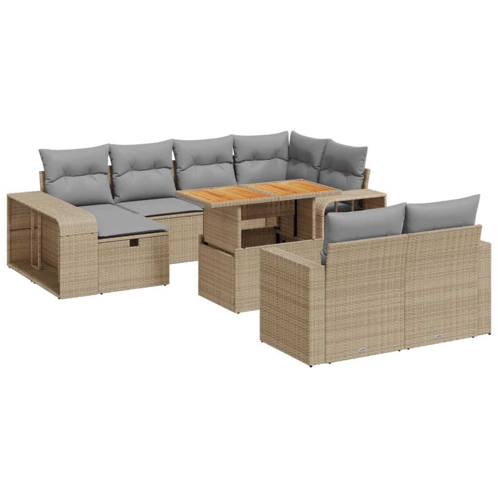 11-delige Tuinset met kussens poly rattan beige