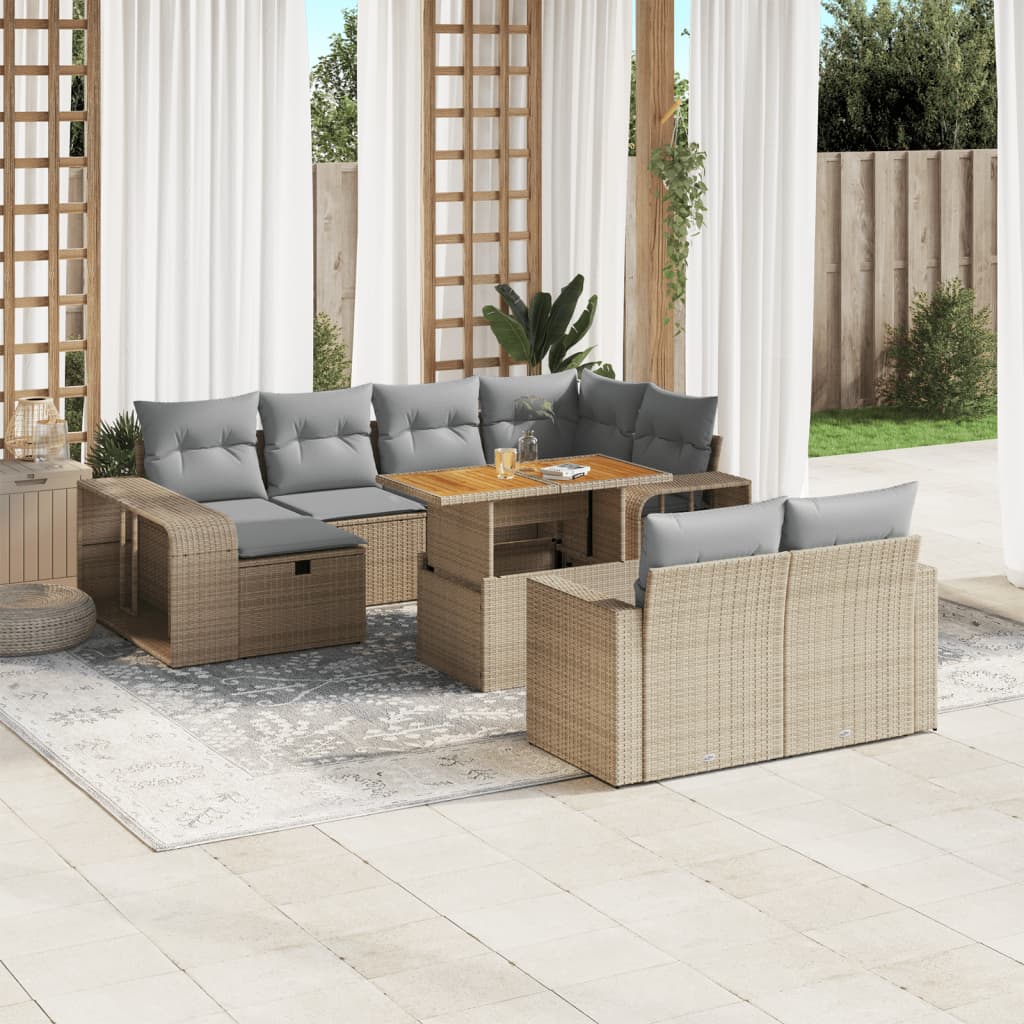 11-delige Tuinset met kussens poly rattan beige