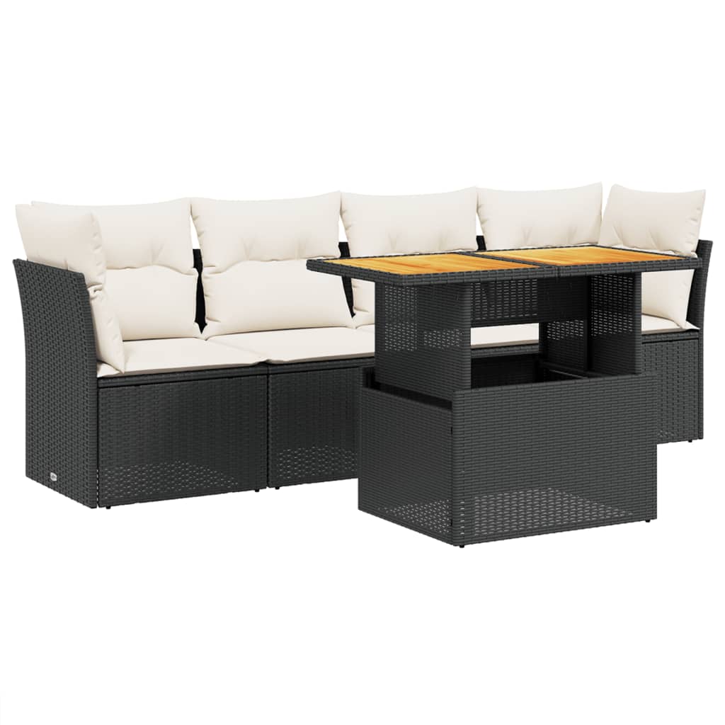 5-delige Loungeset met kussens poly rattan zwart is nu te koop bij PeponiXL, paradijselijk wonen!