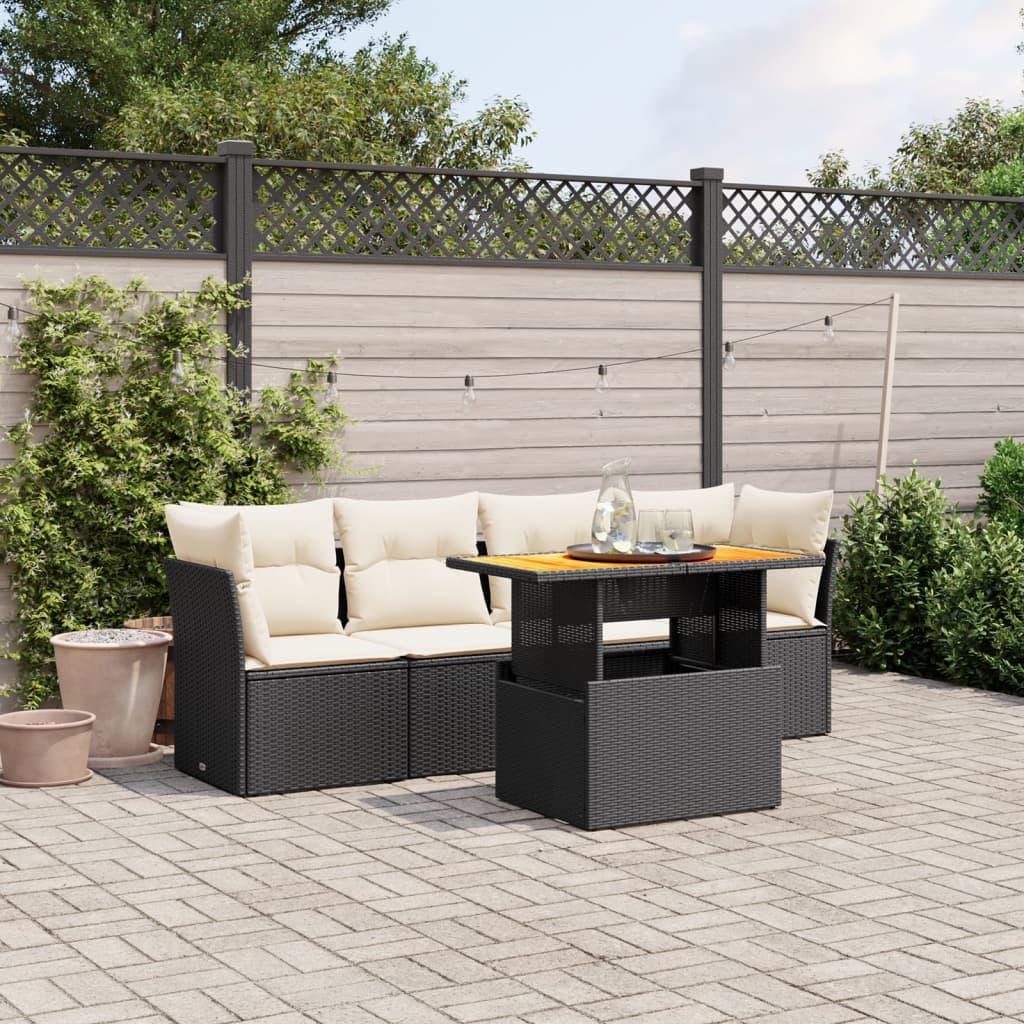 5-delige Loungeset met kussens poly rattan zwart is nu te koop bij PeponiXL, paradijselijk wonen!
