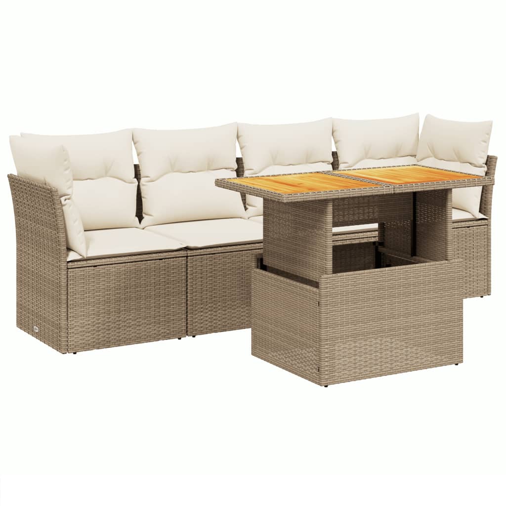 5-delige Loungeset met kussens poly rattan beige is nu te koop bij PeponiXL, paradijselijk wonen!