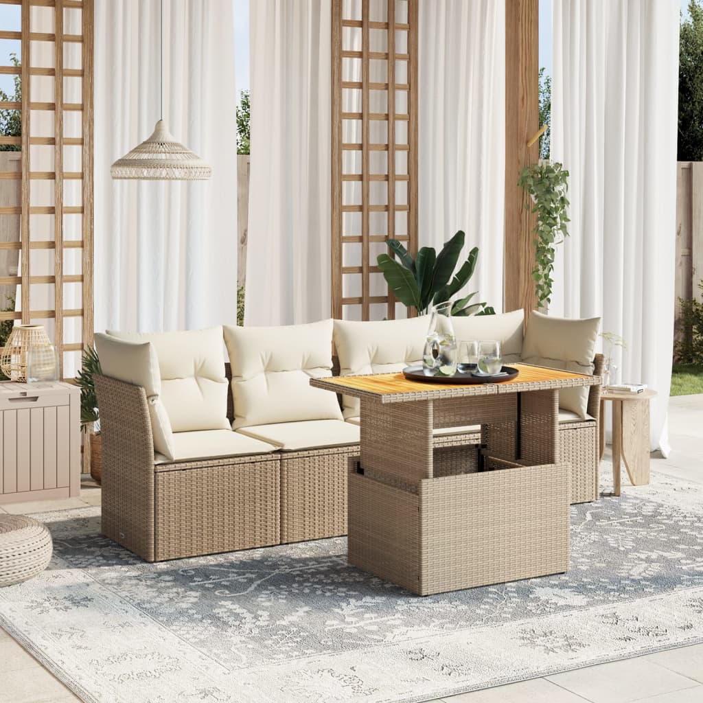 5-delige Loungeset met kussens poly rattan beige is nu te koop bij PeponiXL, paradijselijk wonen!