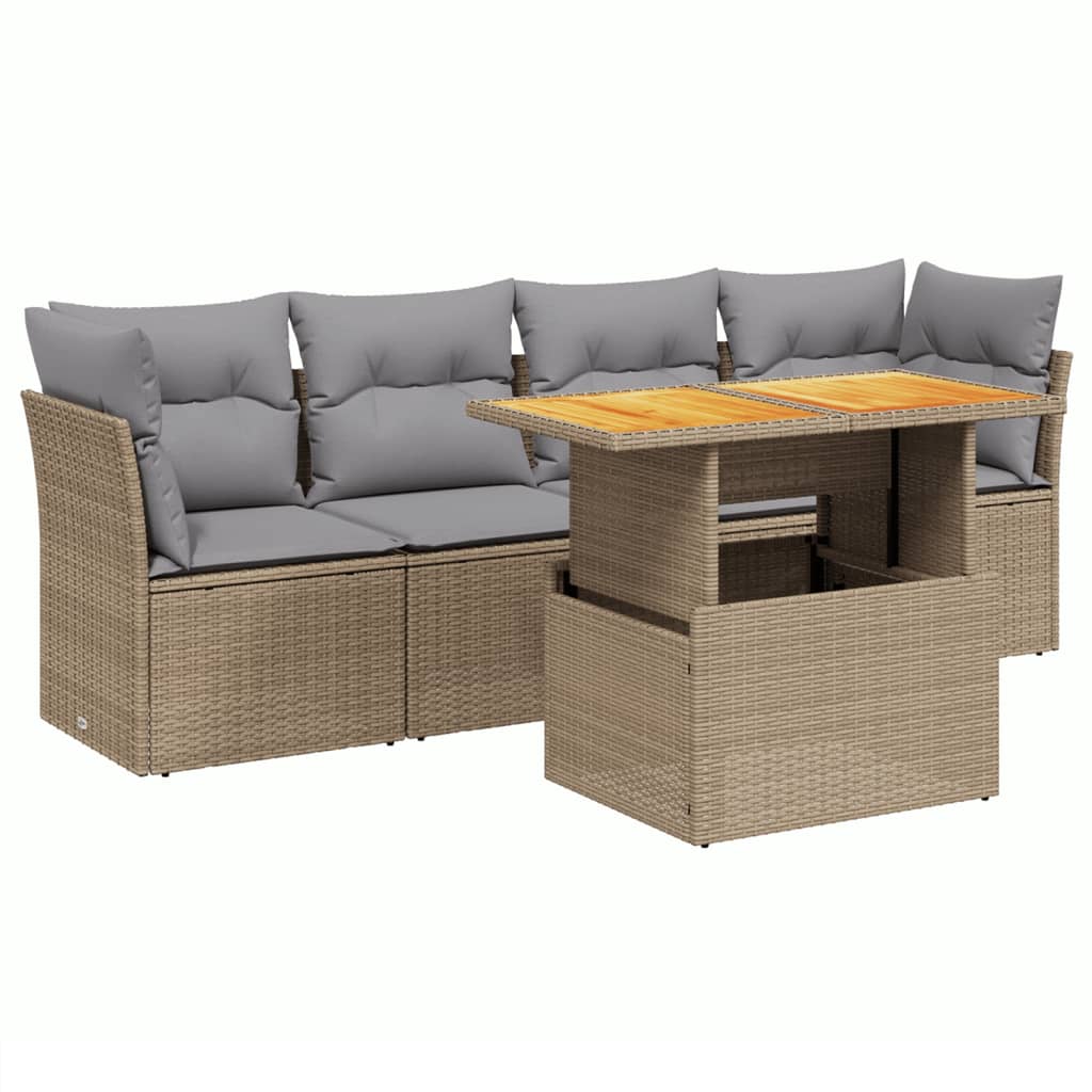 5-delige Loungeset met kussens poly rattan beige is nu te koop bij PeponiXL, paradijselijk wonen!