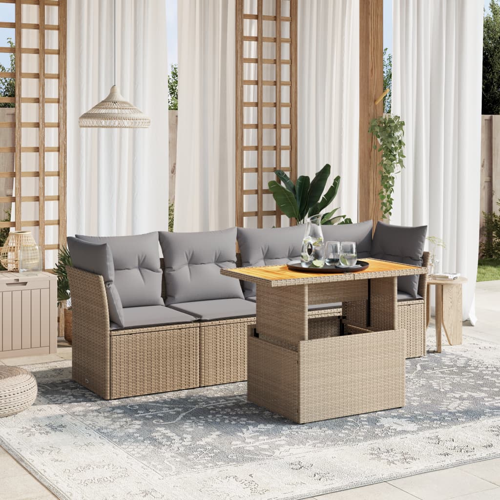 5-delige Loungeset met kussens poly rattan beige is nu te koop bij PeponiXL, paradijselijk wonen!