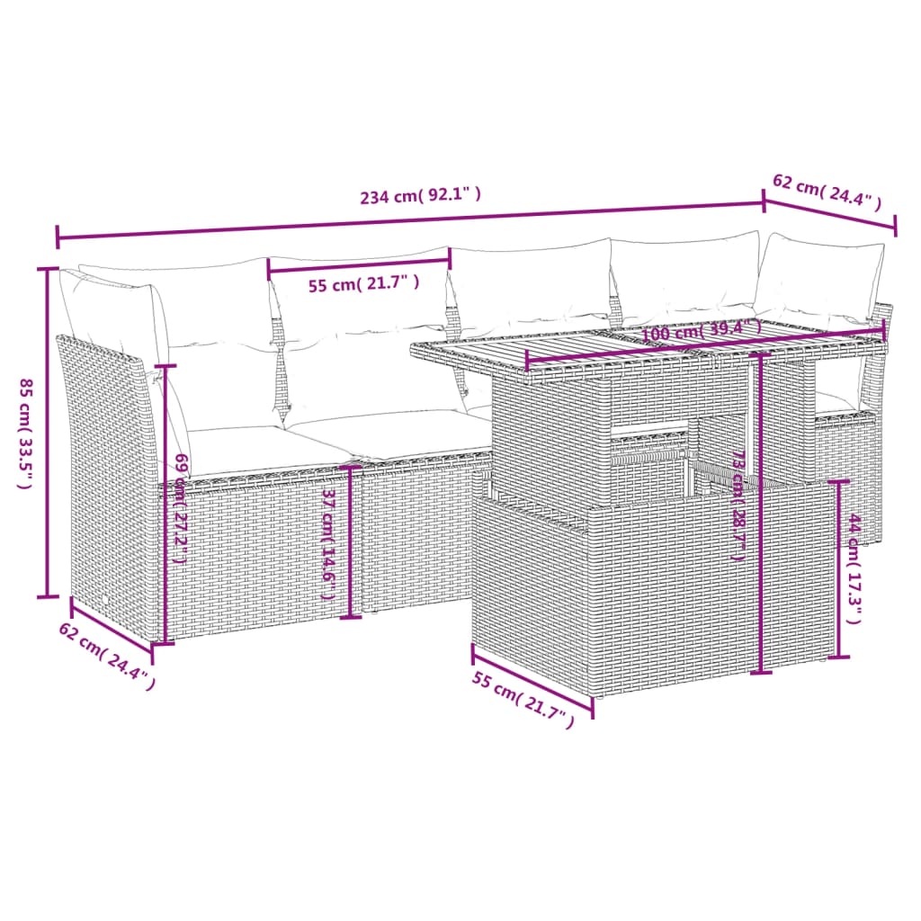 5-delige Loungeset met kussens poly rattan grijs is nu te koop bij PeponiXL, paradijselijk wonen!