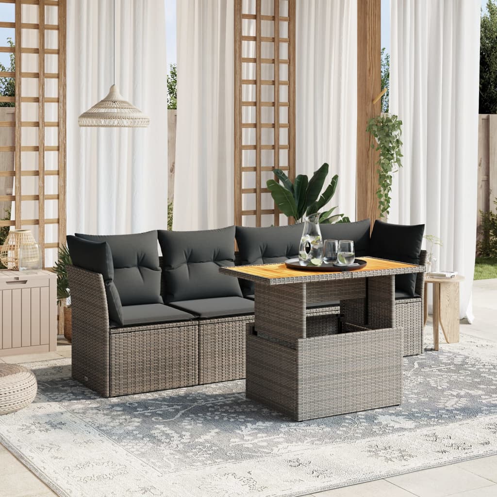 5-delige Loungeset met kussens poly rattan grijs is nu te koop bij PeponiXL, paradijselijk wonen!