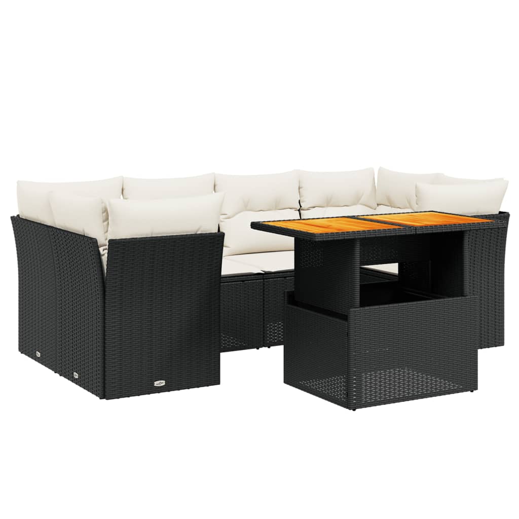 7-delige Loungeset met kussens poly rattan zwart is nu te koop bij PeponiXL, paradijselijk wonen!