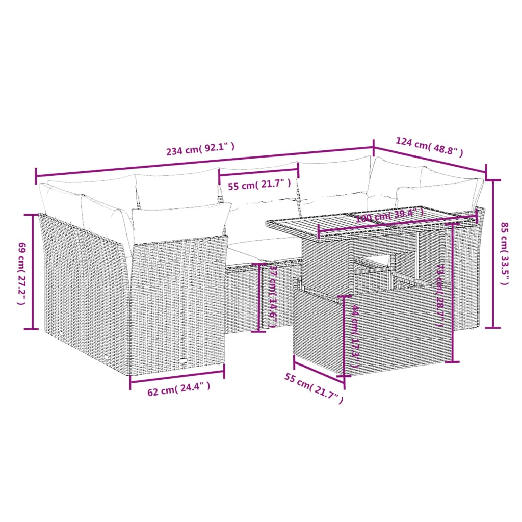 7-delige Loungeset met kussens poly rattan zwart is nu te koop bij PeponiXL, paradijselijk wonen!
