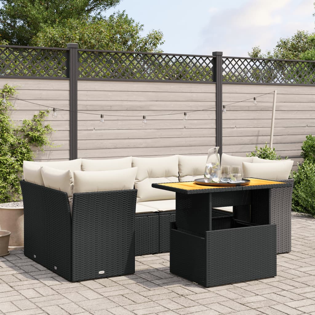 7-delige Loungeset met kussens poly rattan zwart is nu te koop bij PeponiXL, paradijselijk wonen!