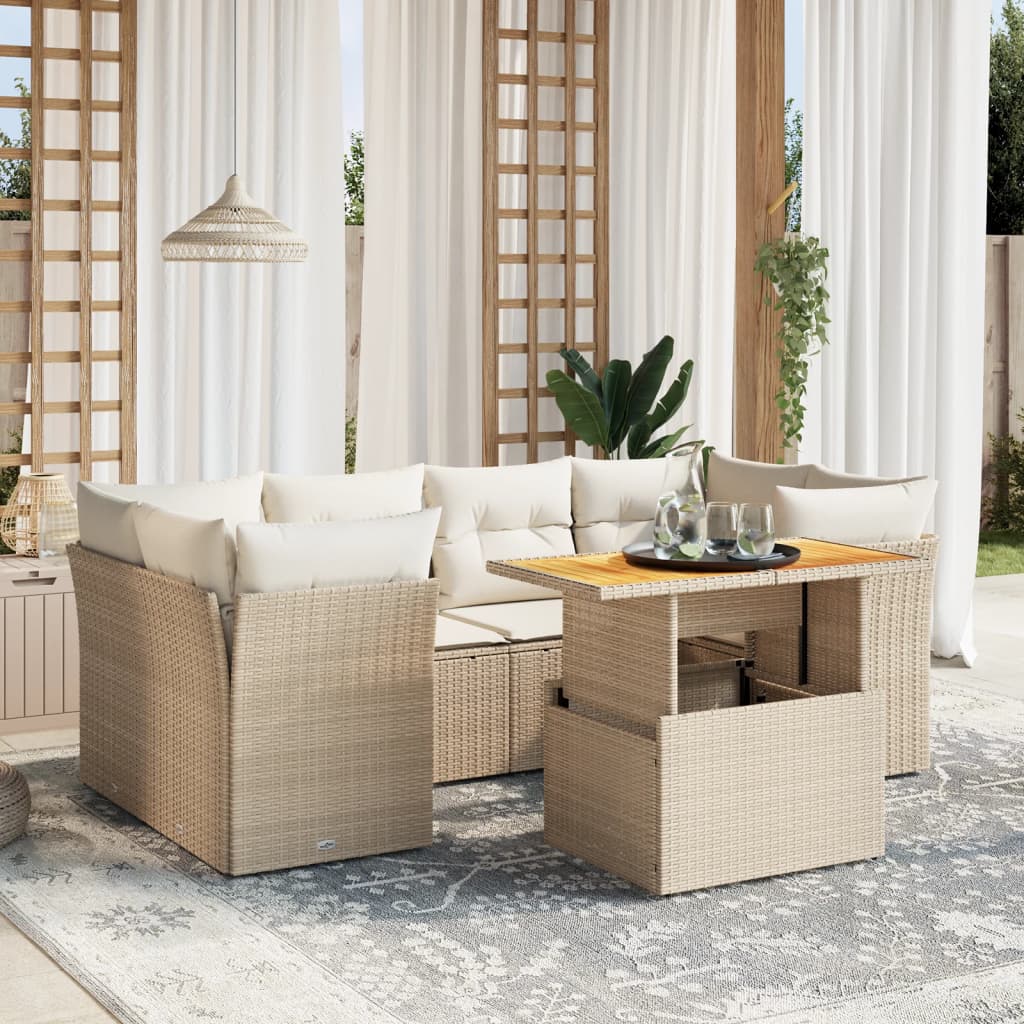 7-delige Loungeset met kussens poly rattan beige is nu te koop bij PeponiXL, paradijselijk wonen!