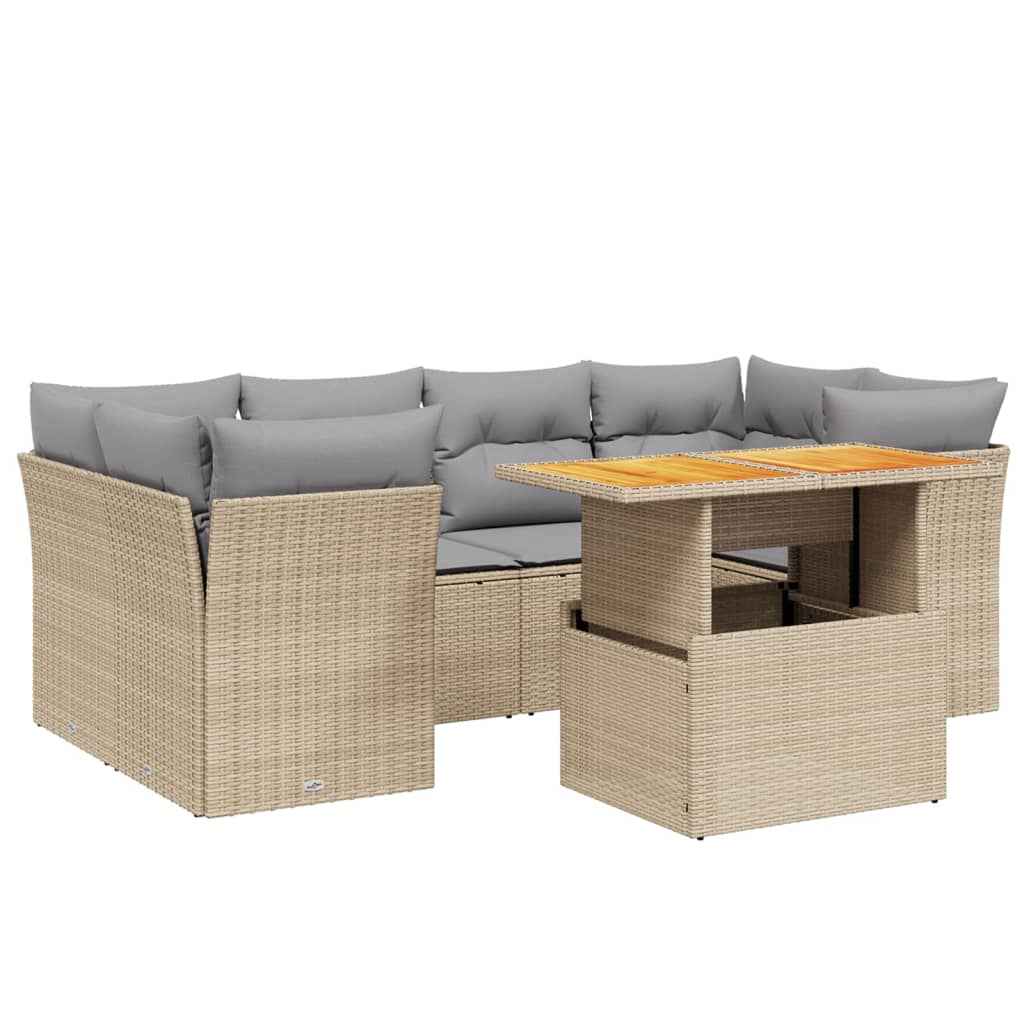 7-delige Loungeset met kussens poly rattan beige is nu te koop bij PeponiXL, paradijselijk wonen!