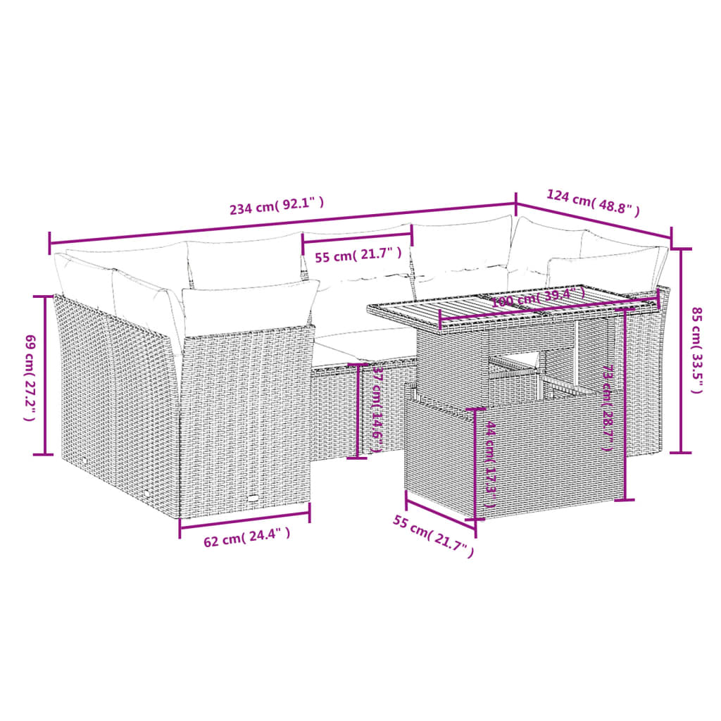7-delige Loungeset met kussens poly rattan beige is nu te koop bij PeponiXL, paradijselijk wonen!