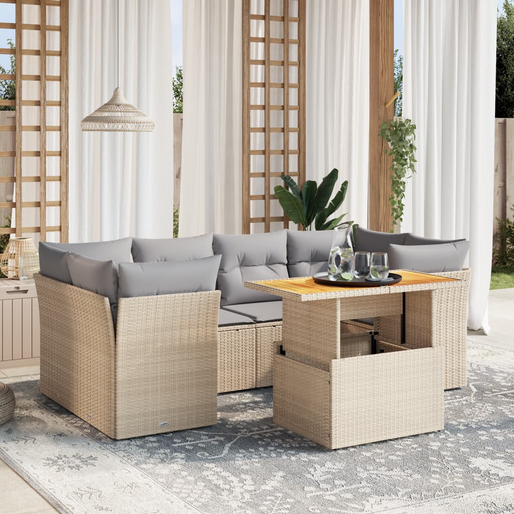 7-delige Loungeset met kussens poly rattan beige is nu te koop bij PeponiXL, paradijselijk wonen!