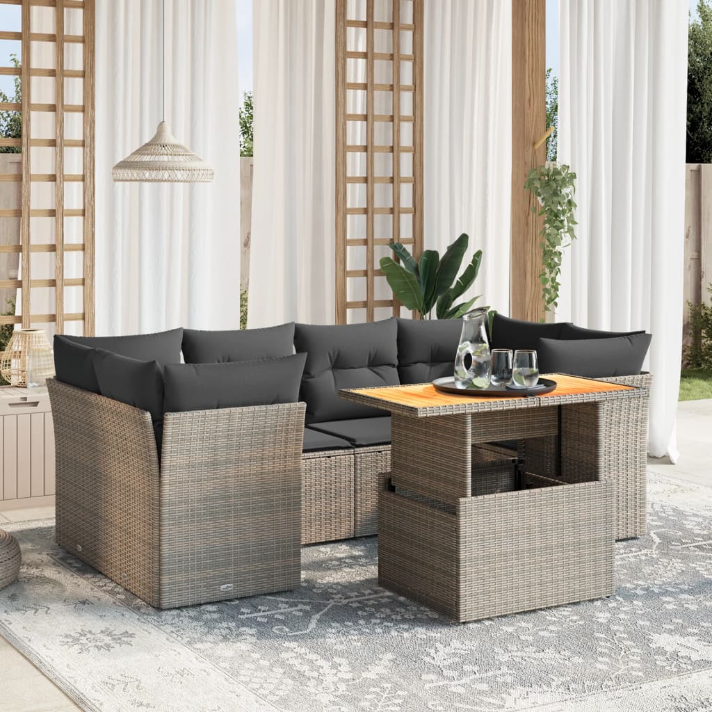 7-delige Loungeset met kussens poly rattan grijs is nu te koop bij PeponiXL, paradijselijk wonen!