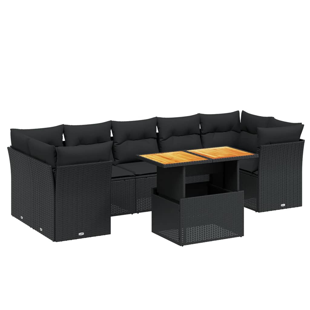 8-delige Loungeset met kussens poly rattan zwart is nu te koop bij PeponiXL, paradijselijk wonen!