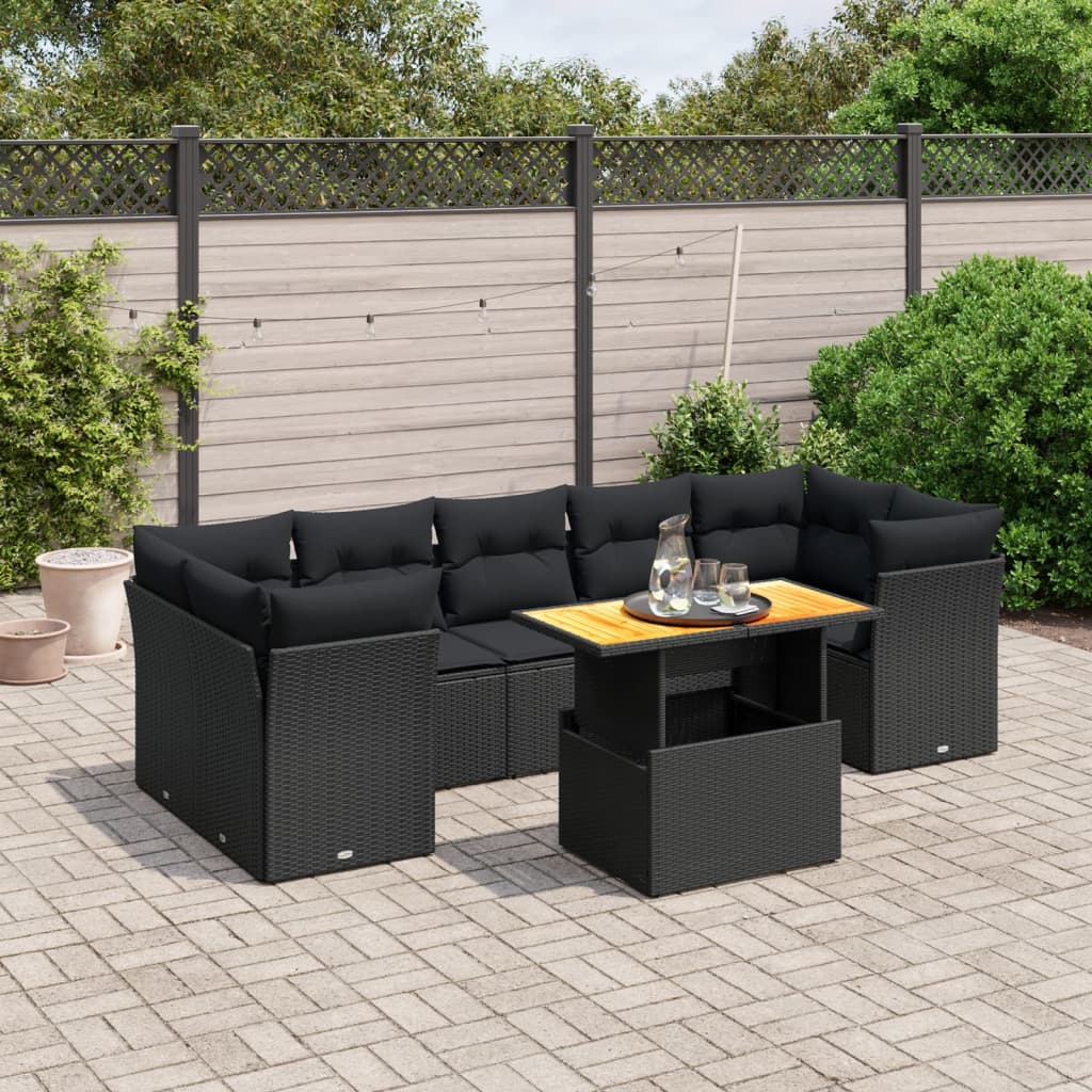 8-delige Loungeset met kussens poly rattan zwart is nu te koop bij PeponiXL, paradijselijk wonen!