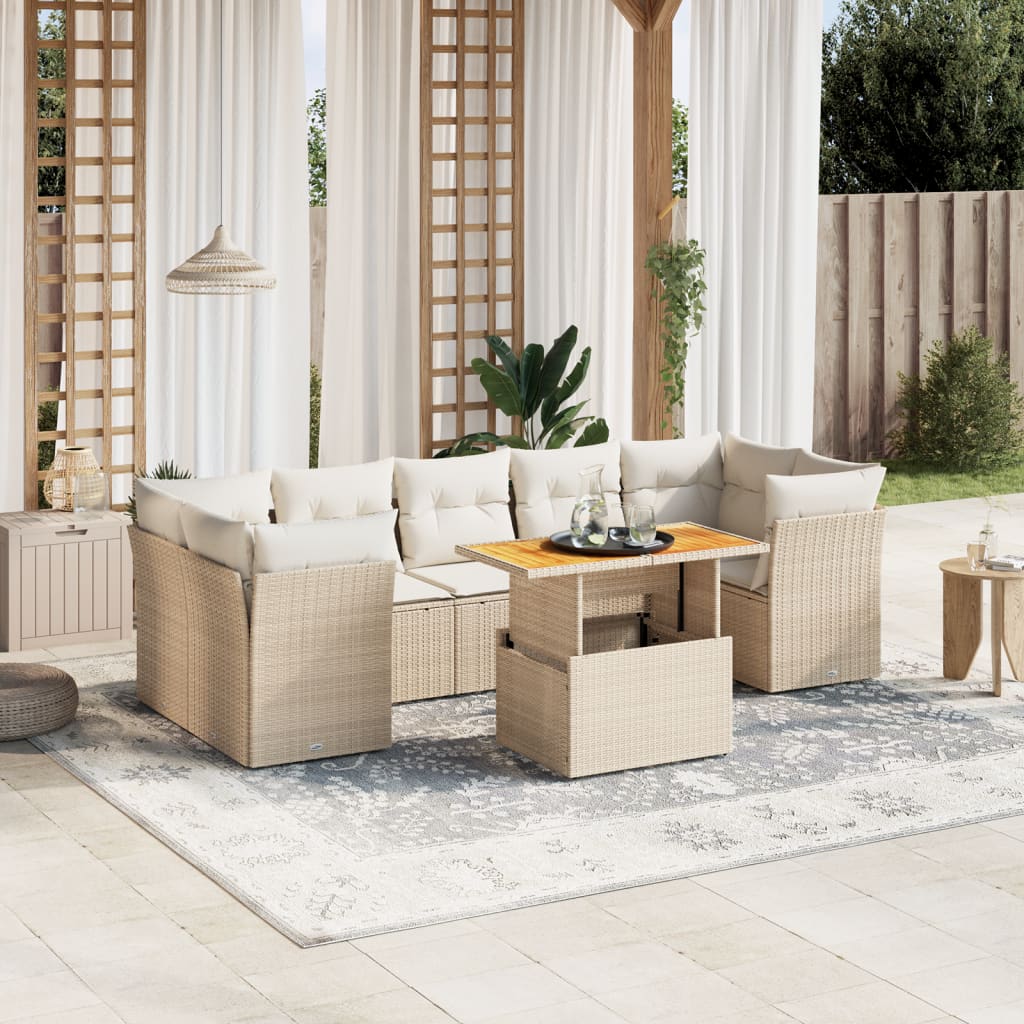 8-delige Loungeset met kussens poly rattan beige is nu te koop bij PeponiXL, paradijselijk wonen!