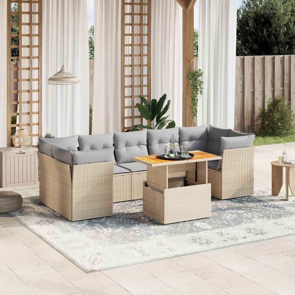 8-delige Loungeset met kussens poly rattan beige is nu te koop bij PeponiXL, paradijselijk wonen!
