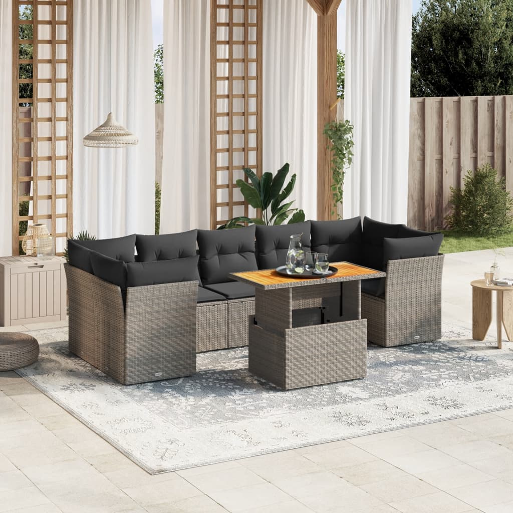 8-delige Loungeset met kussens poly rattan grijs is nu te koop bij PeponiXL, paradijselijk wonen!