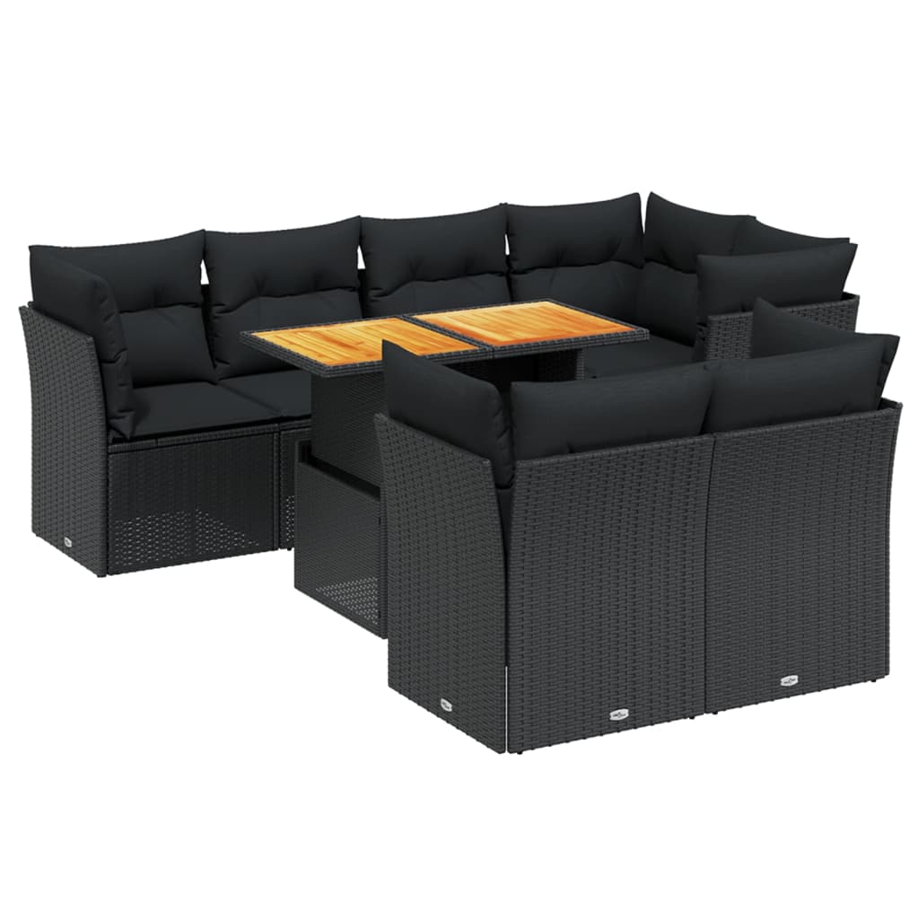 8-delige Loungeset met kussens poly rattan zwart is nu te koop bij PeponiXL, paradijselijk wonen!