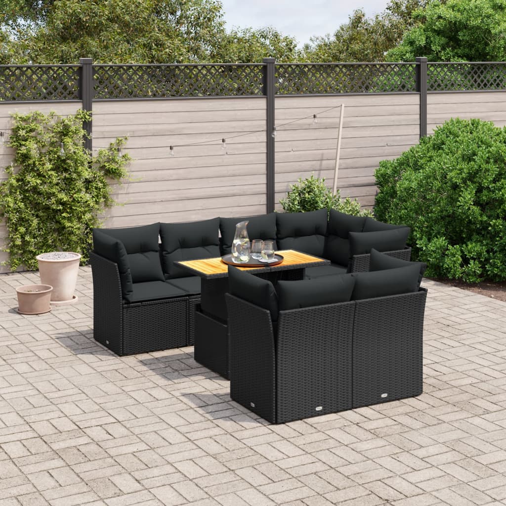 8-delige Loungeset met kussens poly rattan zwart is nu te koop bij PeponiXL, paradijselijk wonen!