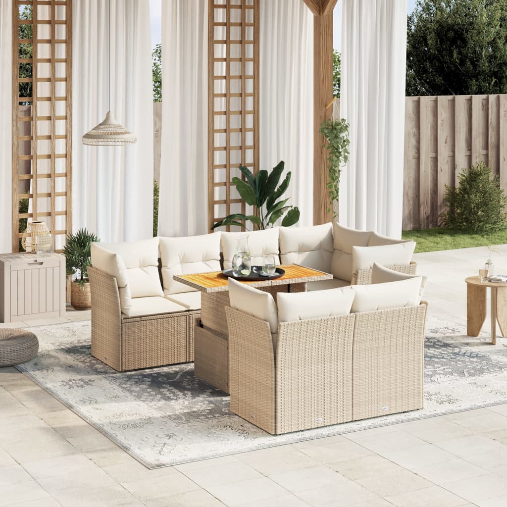 8-delige Loungeset met kussens poly rattan beige is nu te koop bij PeponiXL, paradijselijk wonen!