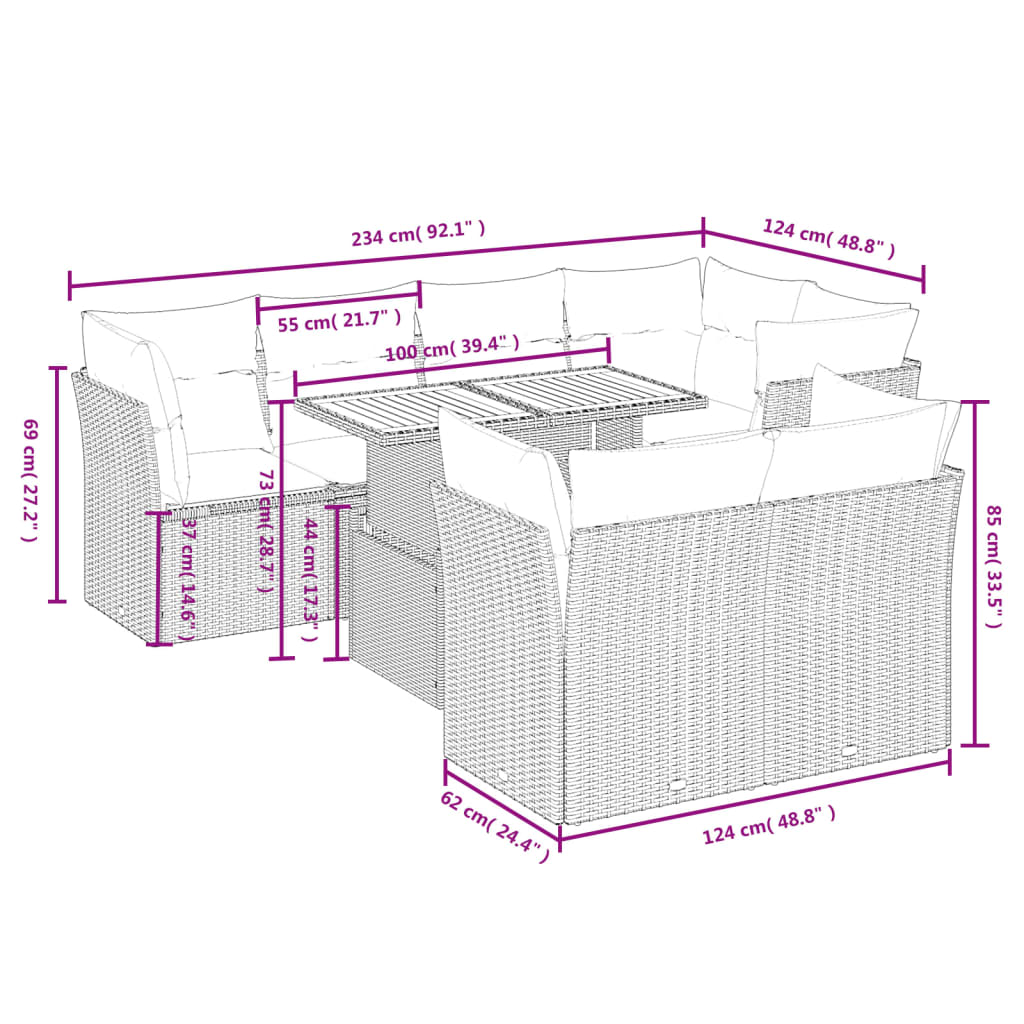 8-delige Loungeset met kussens poly rattan beige is nu te koop bij PeponiXL, paradijselijk wonen!