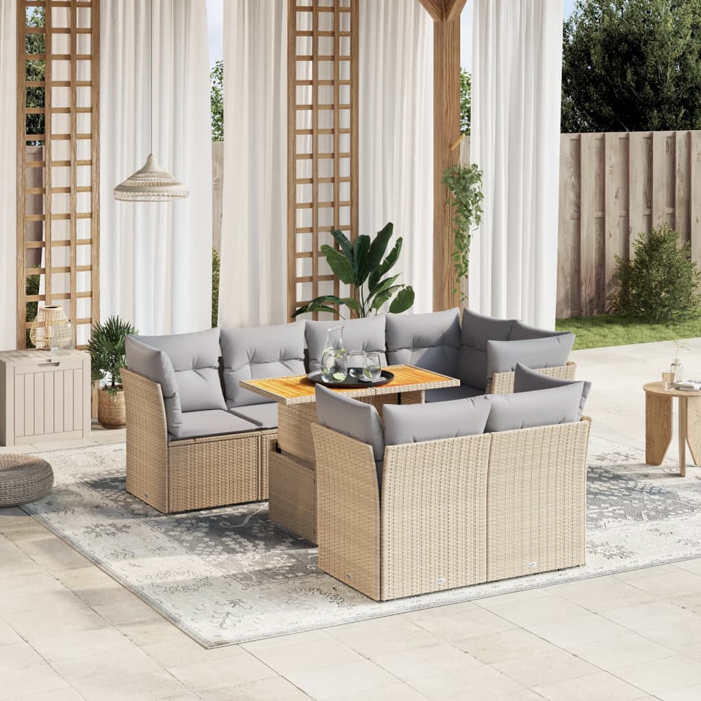 8-delige Loungeset met kussens poly rattan beige is nu te koop bij PeponiXL, paradijselijk wonen!