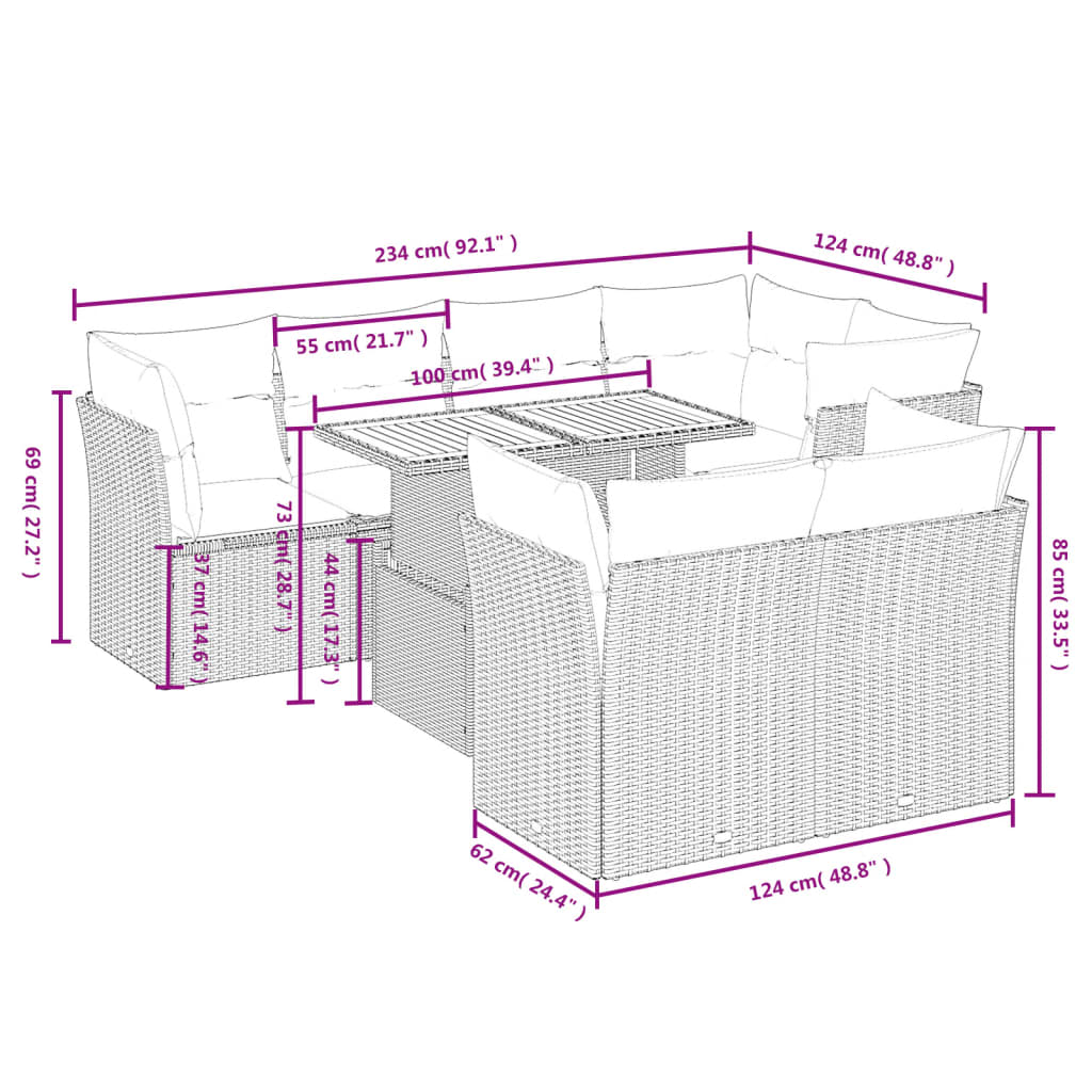 8-delige Loungeset met kussens poly rattan grijs is nu te koop bij PeponiXL, paradijselijk wonen!