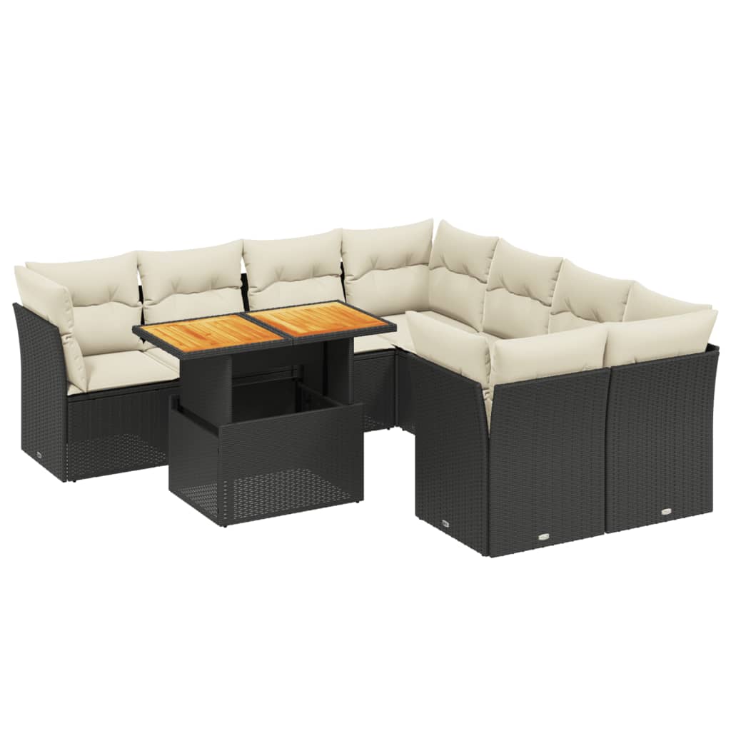 9-delige Loungeset met kussens poly rattan zwart is nu te koop bij PeponiXL, paradijselijk wonen!