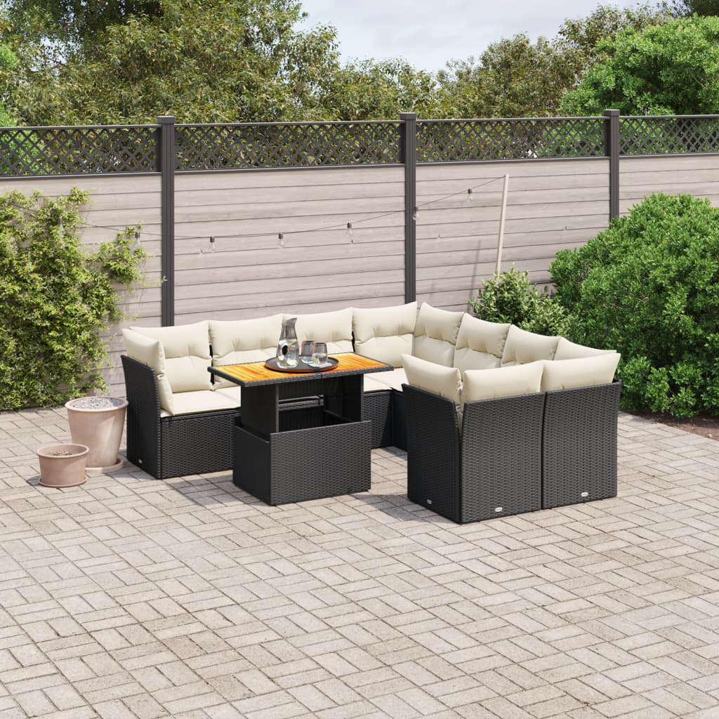 9-delige Loungeset met kussens poly rattan zwart is nu te koop bij PeponiXL, paradijselijk wonen!