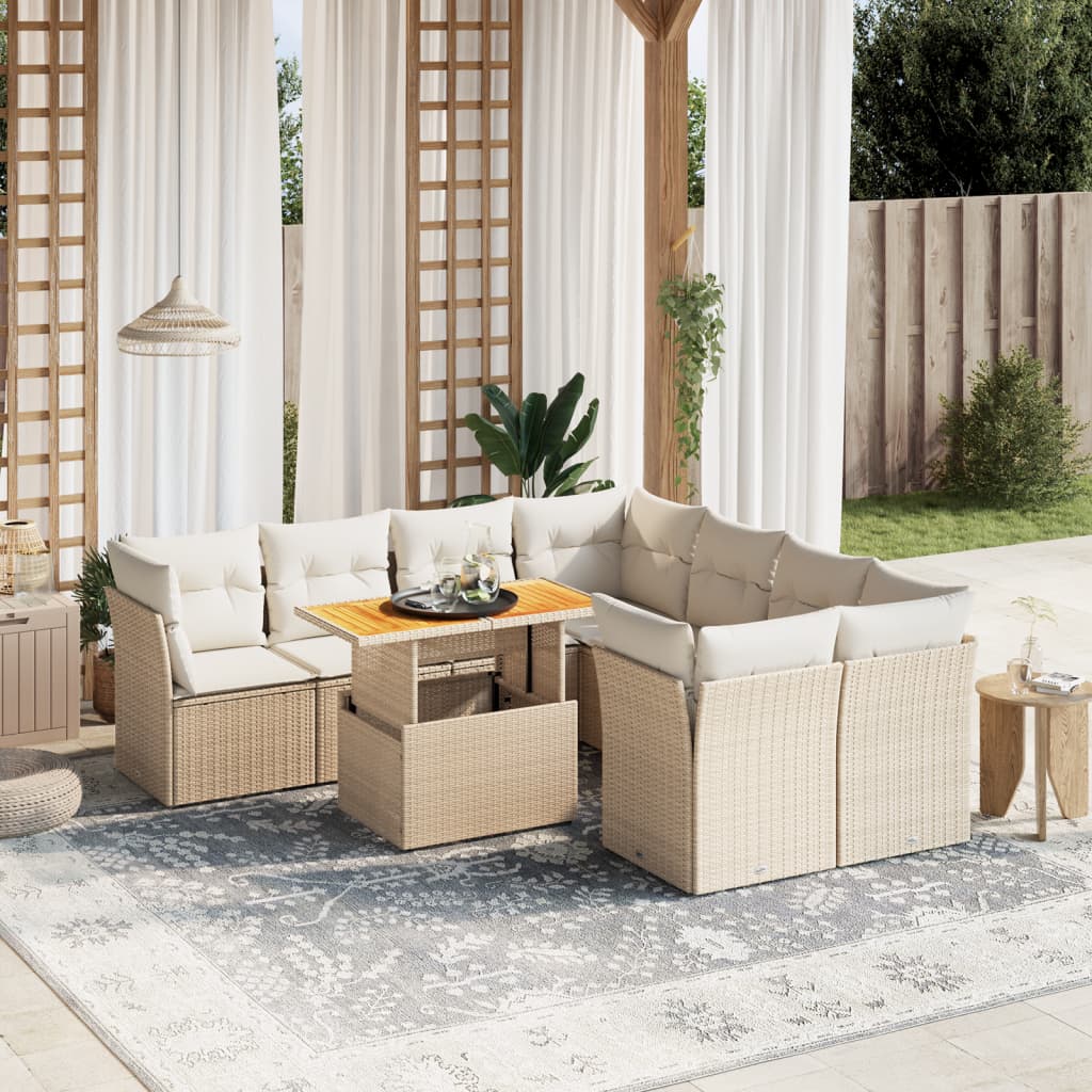 9-delige Loungeset met kussens poly rattan beige is nu te koop bij PeponiXL, paradijselijk wonen!