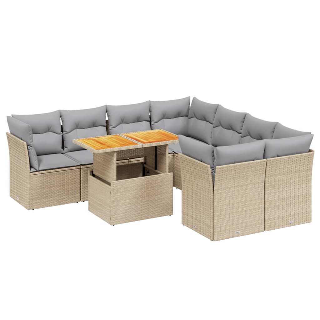 9-delige Loungeset met kussens poly rattan beige is nu te koop bij PeponiXL, paradijselijk wonen!