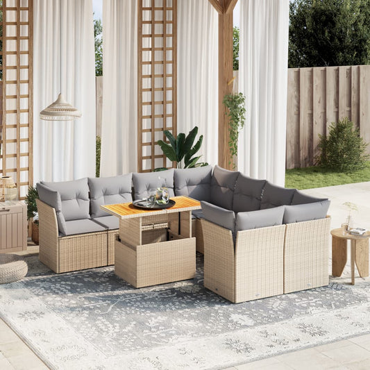 9-delige Loungeset met kussens poly rattan beige is nu te koop bij PeponiXL, paradijselijk wonen!