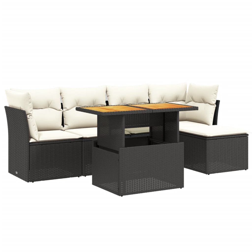 6-delige Loungeset met kussens poly rattan zwart is nu te koop bij PeponiXL, paradijselijk wonen!